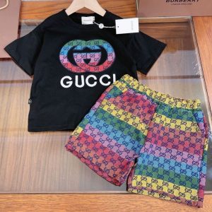 Replica Designer Gucci Letter Print Children Short-Sleeved T-Shirt + Shorts Two-Piece Set