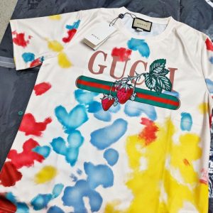 Replica Designer Gucci Letter Tie-Dye Graffiti Print Trend Casual Fashion Loose Short-Sleeved T-Shirt