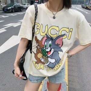 Replica Designer Gucci Letter Tom Jerry Print Short-Sleeved T-Shirt