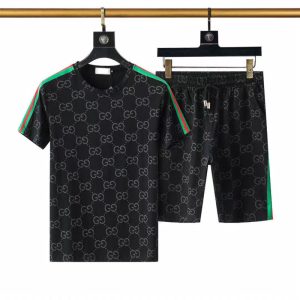 Replica Designer Gucci Men Breathable T-Shirt And Shorts Sports 2pcs Set