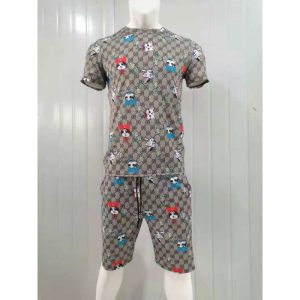 Replica Designer Gucci Men Casual Round Neck T-Shirt And Shorts 2pcs Set