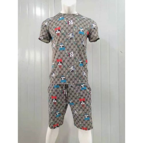 Replica Designer Gucci Men Casual Round Neck T-Shirt And Shorts 2pcs Set
