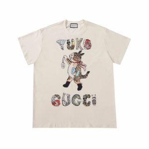 Replica Designer Gucci Men Women Fun Cat Short-Sleeved T-Shirt