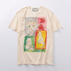 Replica Designer Gucci Men Women Leopard Strawberry Short-Sleeved T-Shirt