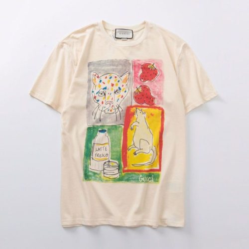 Replica Designer Gucci Men Women Leopard Strawberry Short-Sleeved T-Shirt