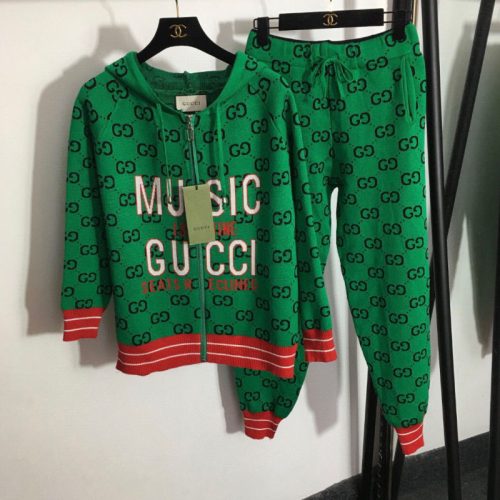 Replica Designer Gucci Monogram Jacquard Hooded Knit Two-Piece Set