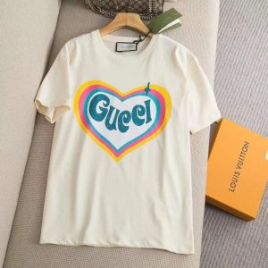 Replica Designer Gucci Multicolor Letters Round Neck Cotton T-Shirt