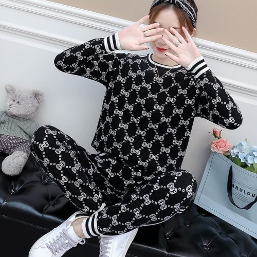 Replica Designer Gucci Plaid Casual Knitted Tops And Pants 2pcs Set