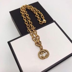 Replica Designer Gucci Retro Double G Bronze Necklace Bracelet