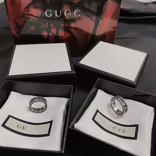 Replica Designer Gucci Retro Double G Rattan Pattern Hollow Ring