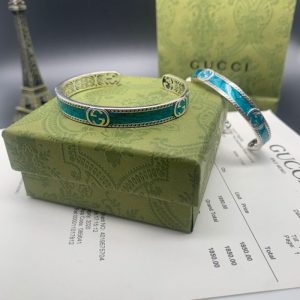 Replica Designer Gucci Retro Letter G Interlocking Green Enamel Open Multicolor Bracelet