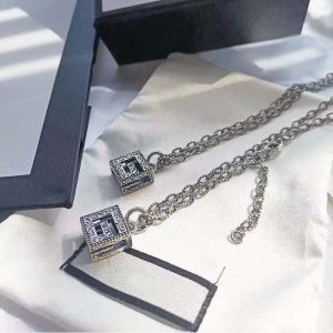 Replica Designer Gucci Silver Double Large G Square Carved Hollow Pendant Retro Necklace