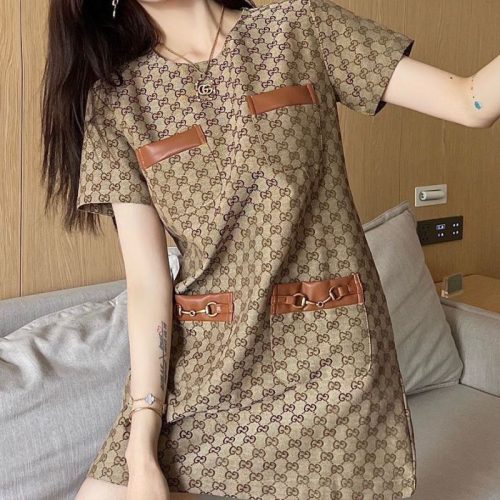 Replica Designer Gucci Slimming Printed Double G Dress