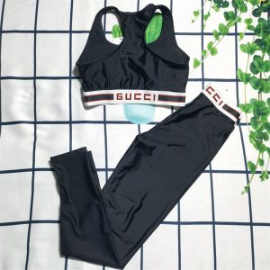 Replica Designer Gucci Split Vest Trousers Solid Color Elastic Waist Yoga Trousers 2pcs Set