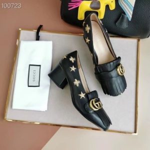 Replica Designer Gucci Square Head Tassel Thick Heel Shoes