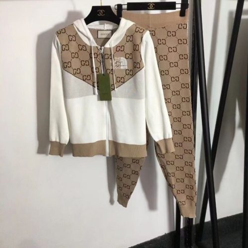 Replica Designer Gucci The North Face Letter Color Matching Hooded Long-Sleeved Zippered Cardigan Jacket And Pants 2pcs Set