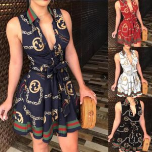 Replica Designer Gucci V-Neck Fashion Sexy Print Dress