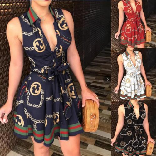 Replica Designer Gucci V-Neck Fashion Sexy Print Dress