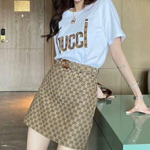 Replica Designer Gucci White T-Shirt And Slimming Shorts Skirt 2pcs Set