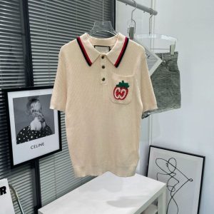 Replica Designer Gucci Women Apple GG Letter Embroidery Polo Short-Sleeved Top