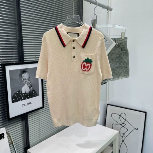 Replica Designer Gucci Women Apple GG Letter Embroidery Polo Short-Sleeved Top