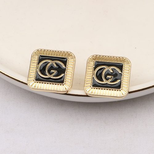 Replica Designer Gucci Women Classic Letter Double G Black Enamel Square Earrings