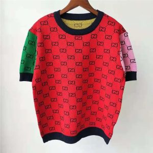 Replica Designer Gucci Women Color-Block Short-Sleeved Slimming Top