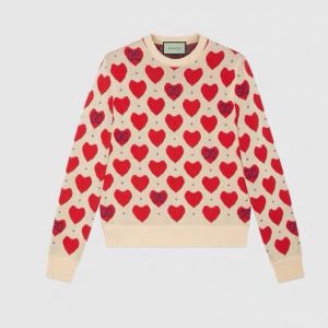 Replica Designer Gucci Women Covered With Pink Love Loose Knitted Slimming Top Sweater