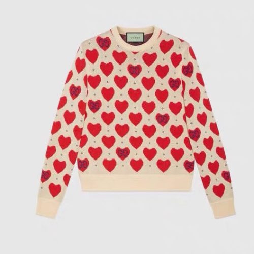 Replica Designer Gucci Women Covered With Pink Love Loose Knitted Slimming Top Sweater