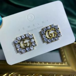 Replica Designer Gucci Women Creative Letter Pearl Rhinestone Earrings