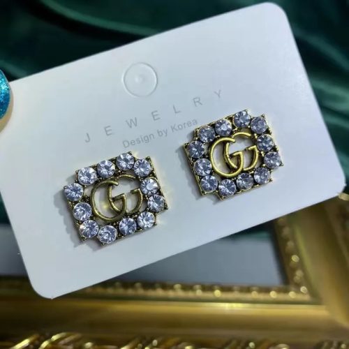 Replica Designer Gucci Women Creative Letter Pearl Rhinestone Earrings
