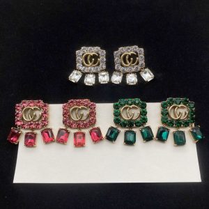 Replica Designer Gucci Women Double G Crystal Stud Earrings