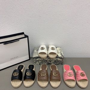 Replica Designer Gucci Women Double G Hemp Rope Flat Slippers