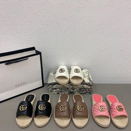 Replica Designer Gucci Women Double G Hemp Rope Flat Slippers