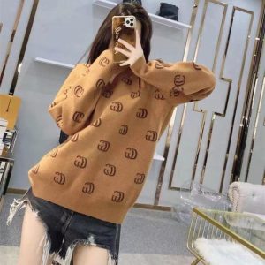Replica Designer Gucci Women Double G Letter Jacquard Knitted Loose Top