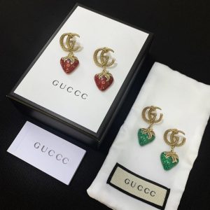 Replica Designer Gucci Women Double G Letter Strawberry Retro Earrings