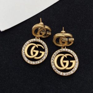 Replica Designer Gucci Women Double G Retro Long Circle Stud Earrings
