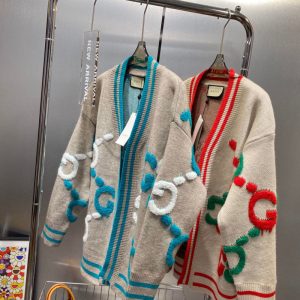 Replica Designer Gucci Women Embroidered Contrast Color G Letter Letter Long-Sleeved Loose Cardigan