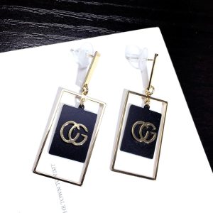 Replica Designer Gucci Women Fashion Hollow Letter Black Long Square Earrings