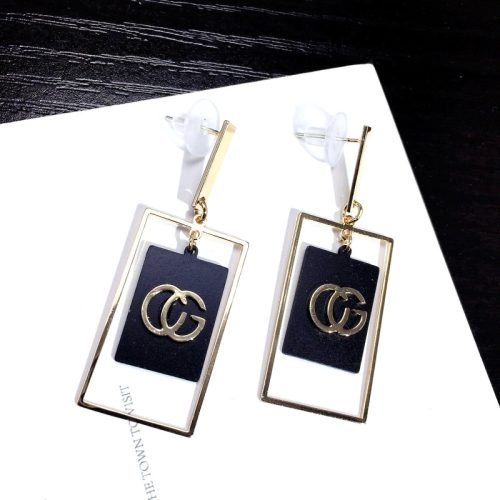 Replica Designer Gucci Women Fashion Hollow Letter Black Long Square Earrings