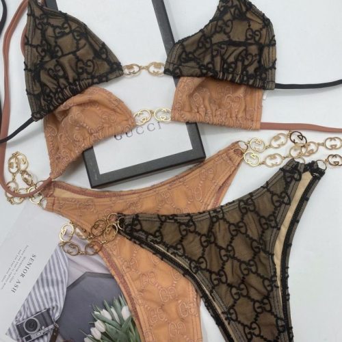 Replica Designer Gucci Women Fashion Mesh G Letter Embroidery Swimsuit 2pcs Set