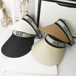 Replica Designer Gucci Women Fashion Raffia Straw-Woven Summer Sunshade Letter Hat