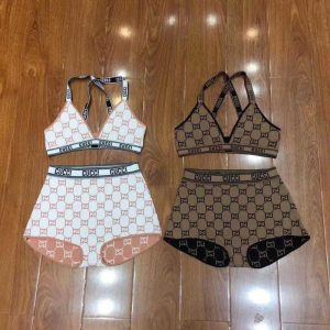 Replica Designer Gucci Women Full Of Letters Retro Bikini Swimsuit 2pcs Set