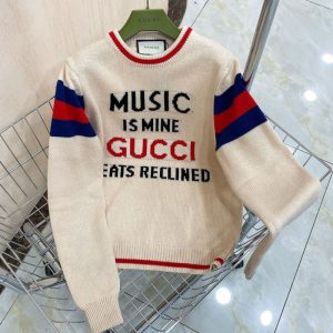 Replica Designer Gucci Women G Letter Contrast Color Stitching Knitted Round Neck Top