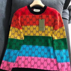 Replica Designer Gucci Women G Rainbow Color Matching Temperament Loose Sweater Sweater