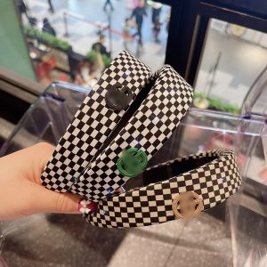 Replica Designer Gucci Women G Retro Black White Plaid Sponge Headband