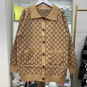 Replica Designer Gucci Women Knitted Classic Old Flower Retro Polo Collar Cardigan
