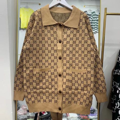 Replica Designer Gucci Women Knitted Classic Old Flower Retro Polo Collar Cardigan