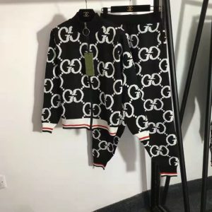 Replica Designer Gucci Women Knitted Jacket And Pant 2pcs Set