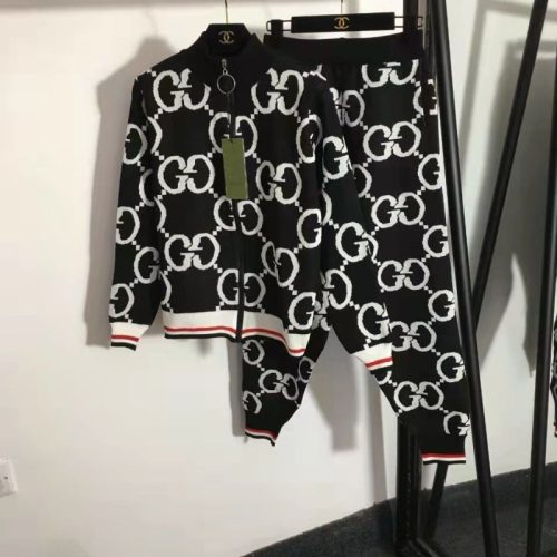 Replica Designer Gucci Women Knitted Jacket And Pant 2pcs Set